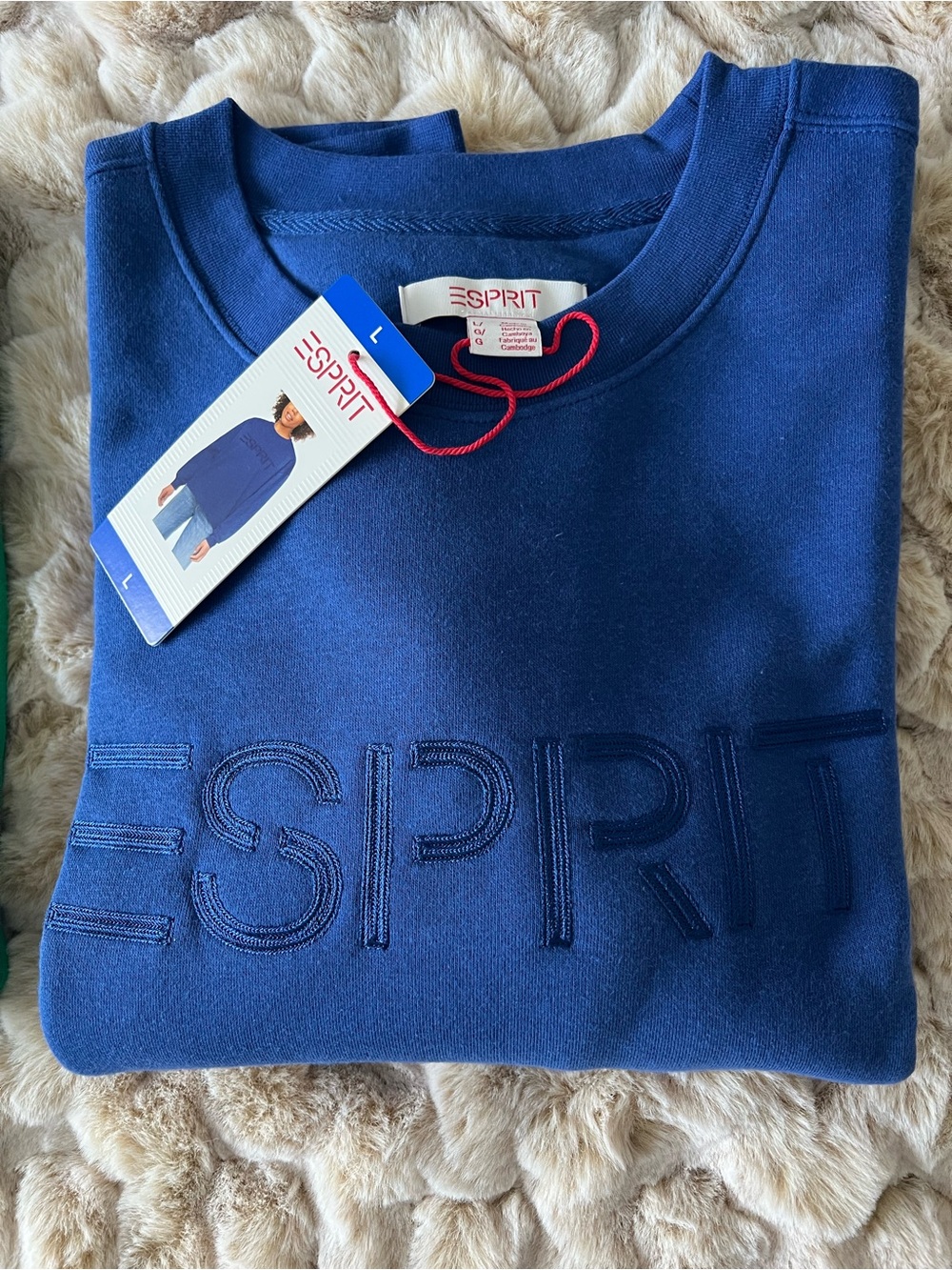 Esprit Blue Embroidered Logo Crewneck Sweatshirt